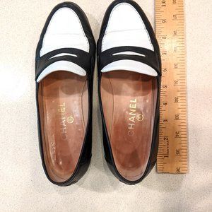 CHANEL Women's Calk Skin Black and White Loafers circa 1990